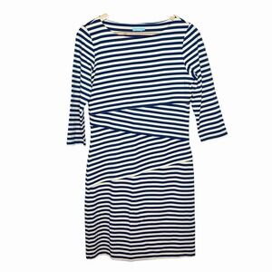 J McLaughlin Nicola Striped Catalina Cloth Dress Navy Cream Size Small Nautical